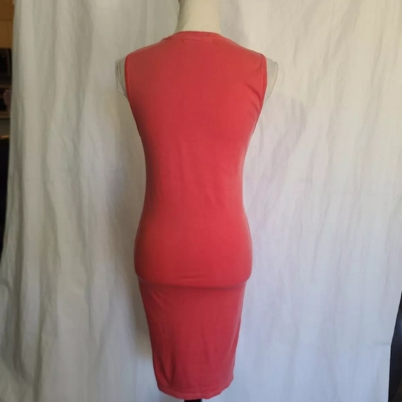 Anthropologie Stateside Coral Pink Ruched Faux Wrap Tank Dress Small - Picture 4 of 4